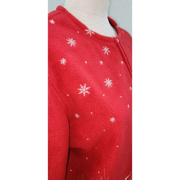 Croft & Barrow Red Winter Scene Zipper Fleece Jacket Top Size M - Picture 9 of 10